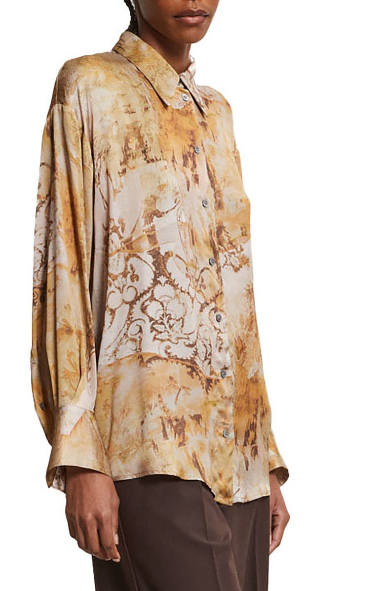 ottod'Ame Graphic Print Satin Blouse, Main, color, Beige