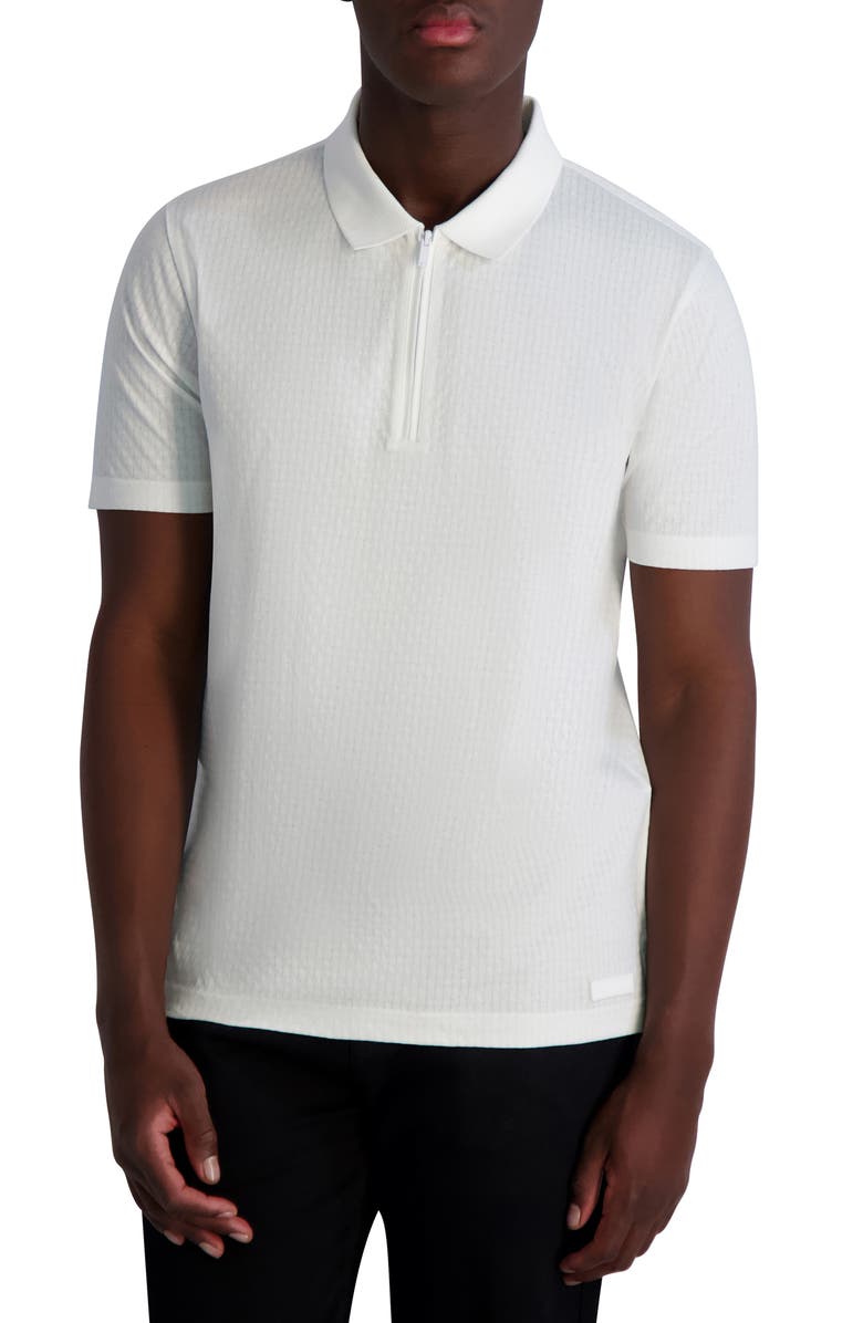 KARL LAGERFELD PARIS Textured Quarter Zip Performance Polo, Main, color, White