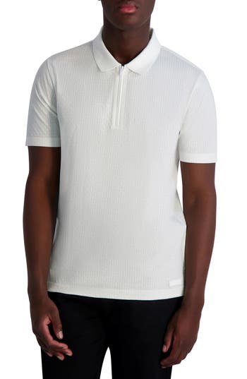 Karl Lagerfeld Paris Textured Quarter Zip Performance Polo In White