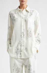 Victoria Beckham Floral Print Sable Cady Button-Up Shirt