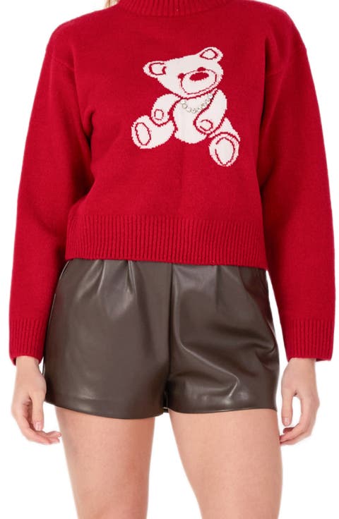 Teddy Bear Embellished Crewneck Sweater