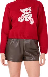 English Factory Teddy Bear Embellished Crewneck Sweater