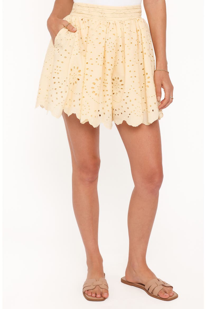 Regina Eyelet Flowy Shorts, Main, color, BUTTER YELLOW