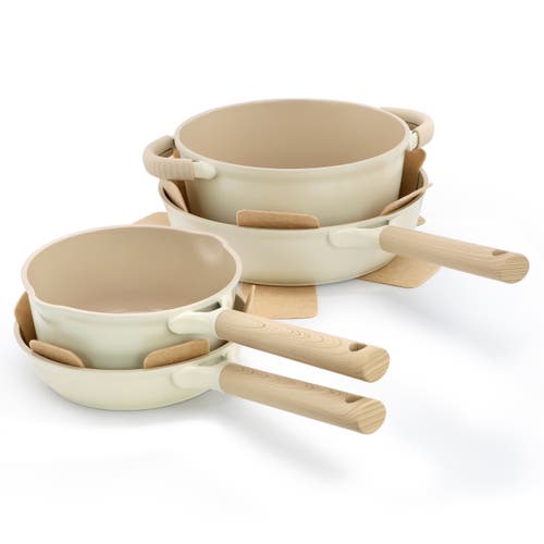 Gibson Elite Folkstone 13 Piece Ceramic Nonstick Cast Aluminum Cookware Set In White