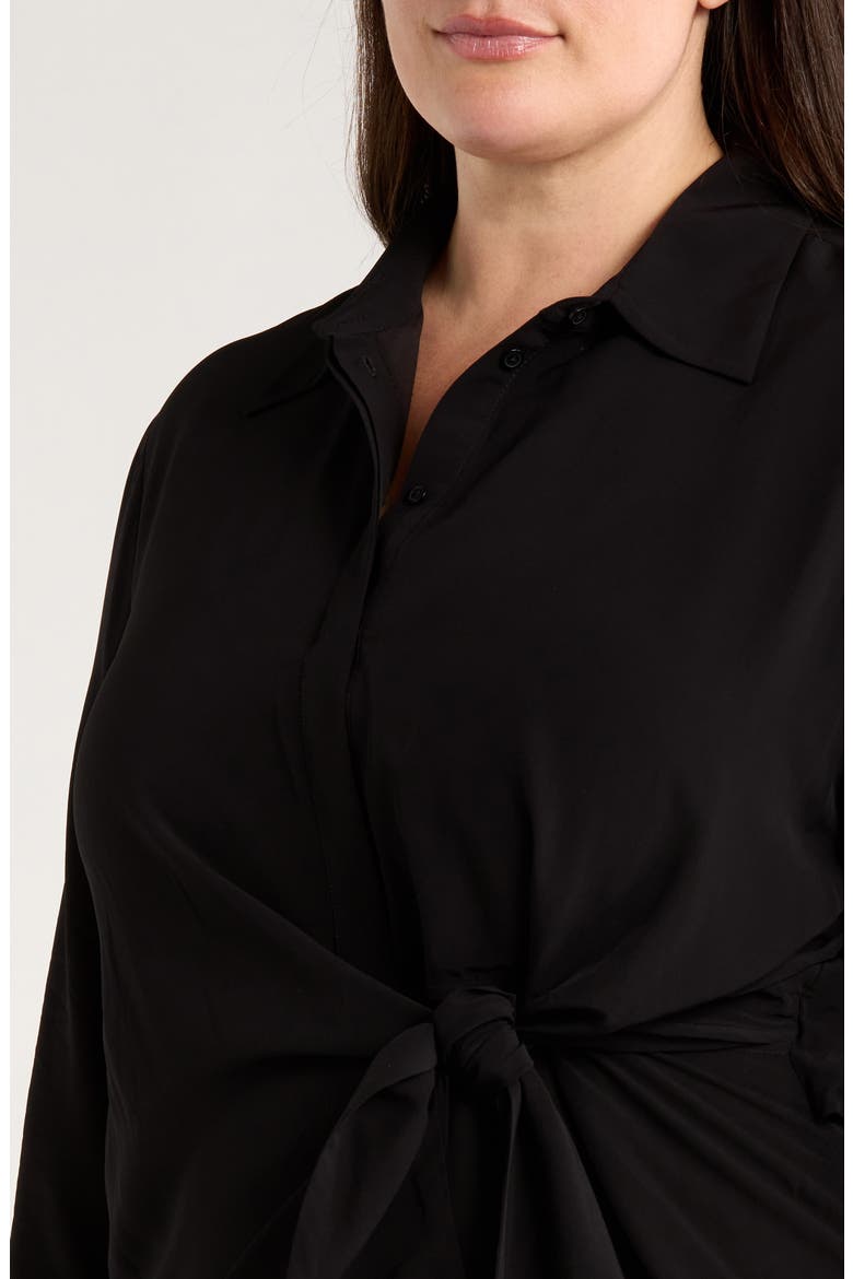 Long Sleeve Faux Wrap Dress, Alternate, color, BLACK