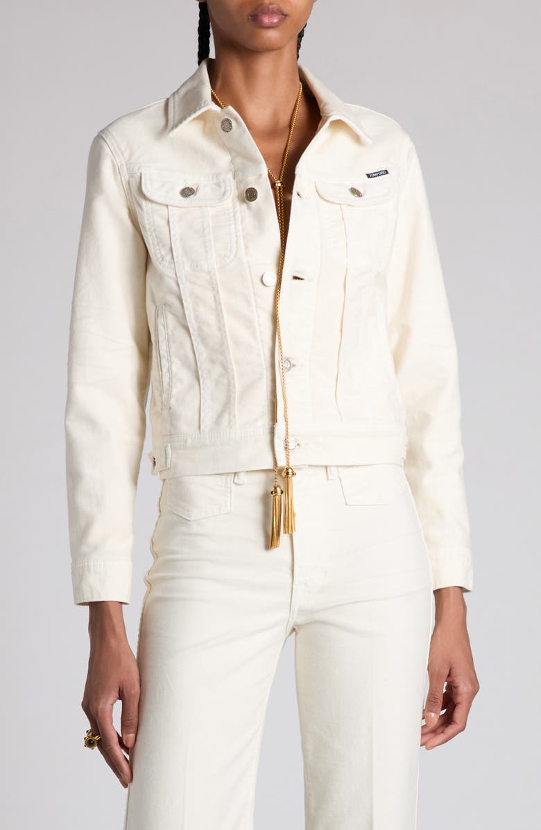 TOM FORD Moleskin Denim Trucker Jacket, Main, color, Off White