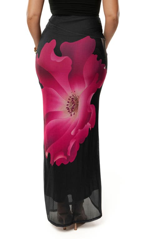 Jluxlabel Blooming Dawn Mesh Maxi Skirt In Black