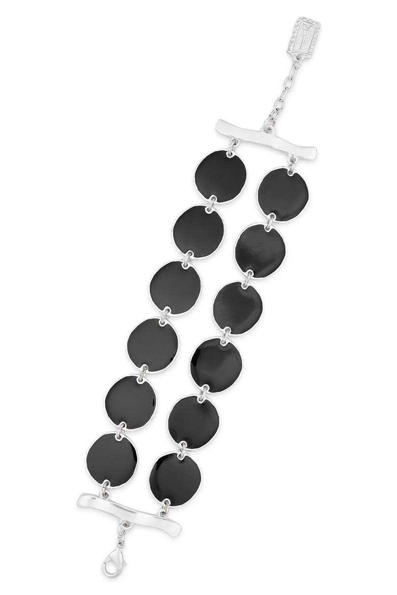Black Enamel Coin Bracelet, Main, color, SILVER