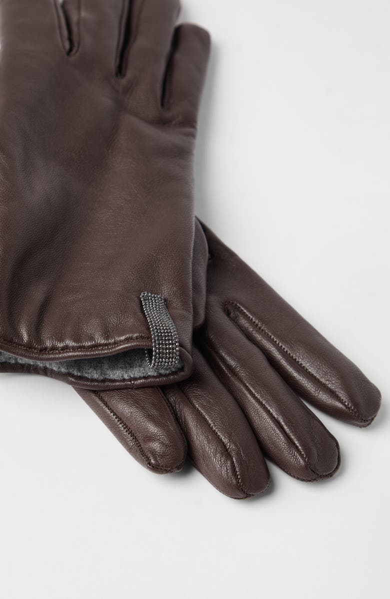 Brunello Cucinelli Nappa leather gloves, Alternate, color, Rust Brown