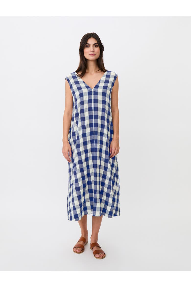 Maordella V-Neck Checked Midi Dress, Main, color, Medieval Blue