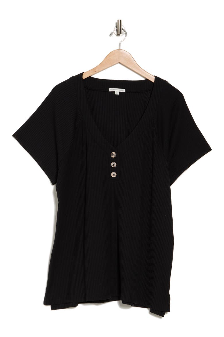 Delanie Rib Henley T-Shirt, Alternate, color, BLACK