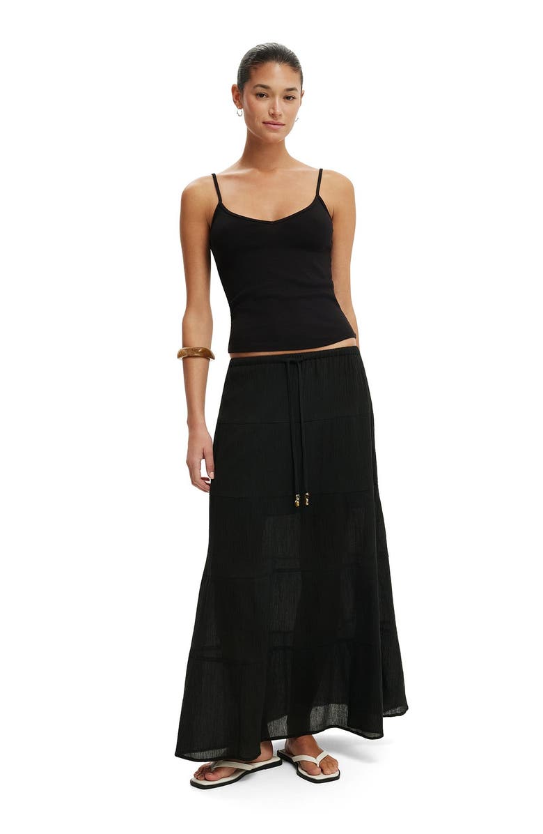 Cotton On Women's Haven Multi Tiered Maxi Skirt, Alternate, color, Black Texture