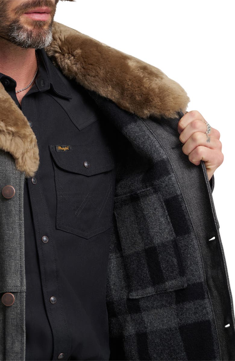 Wrangler Filson X Wrangler Genuine Shearling Collar Packer Jacket, Alternate, color, Black