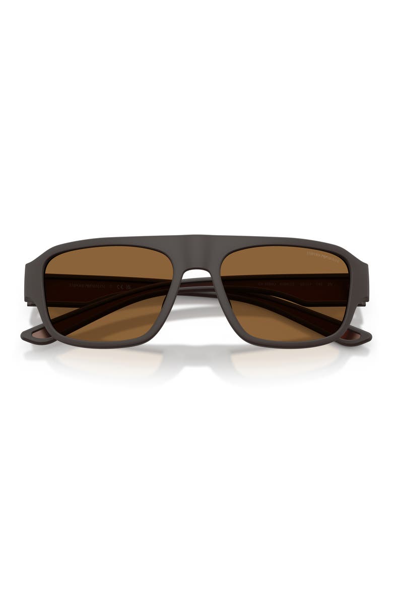 55mm Rectangle Sunglasses, Alternate, color, RUBBERIZED MATTE BROWN / BROWN