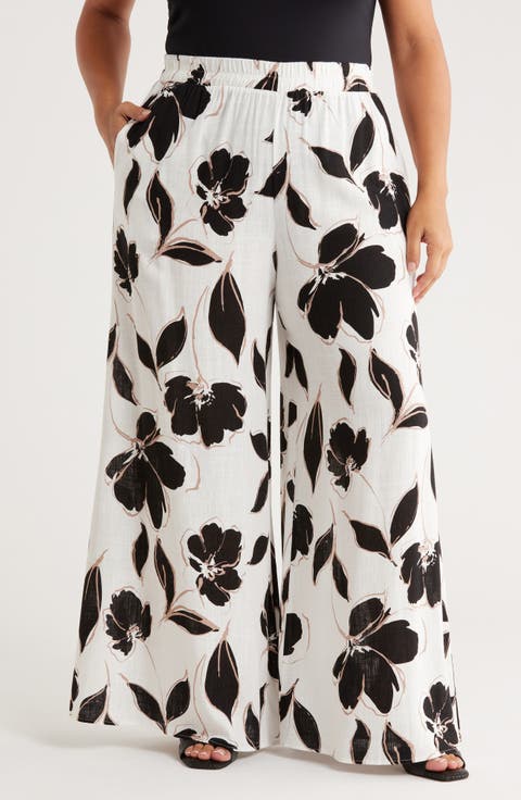 Floral Print Wide Leg Pants (Plus)