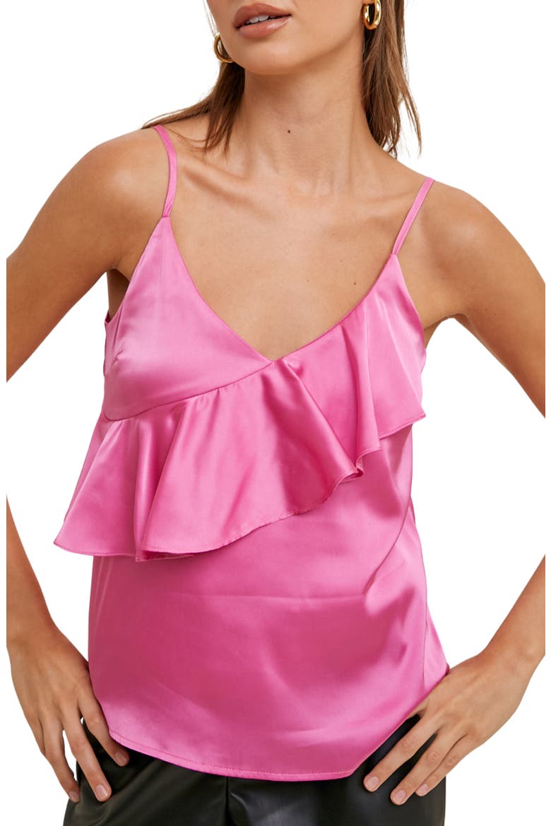 Ruffle Satin Cami, Main, color, HIBISCUS