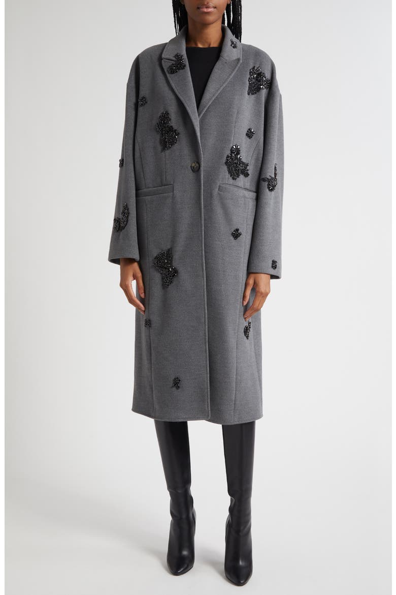 Crystal Ivy Gravis Embellished Coat, Main, color, HEATHER GREY/BLACK