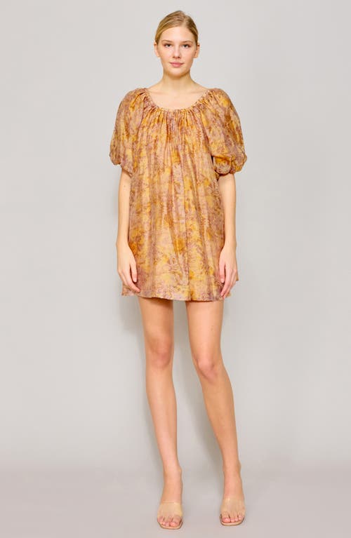 Melloday Floral Off The Shoulder Satin Minidress In Peach