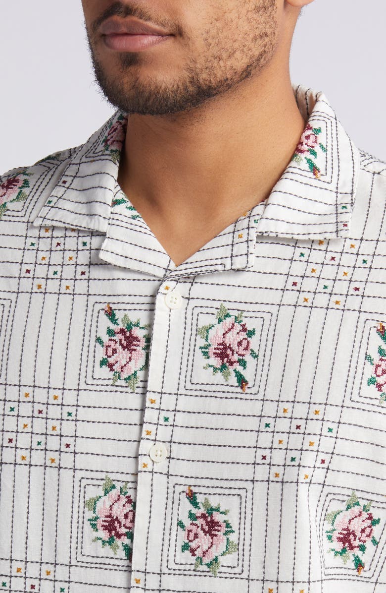 Wax London Didcot Embroidered Short Sleeve Cotton & Linen Button-Up Shirt, Alternate, color,