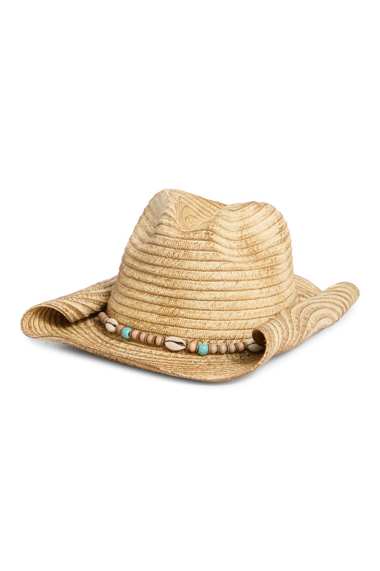 Shell Trim Straw Cowboy Hat, Main, color, TOAST