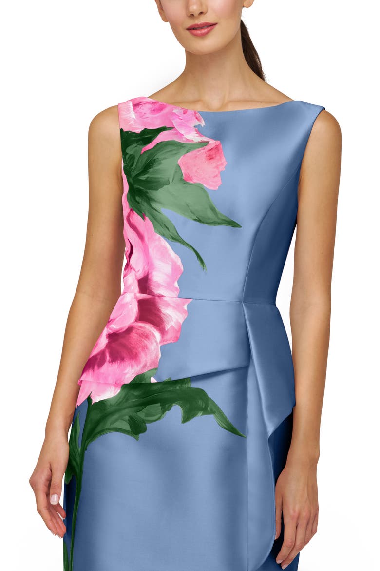 Luciana Placed Floral Column Gown, Alternate, color, PEARL BLUE MULTI