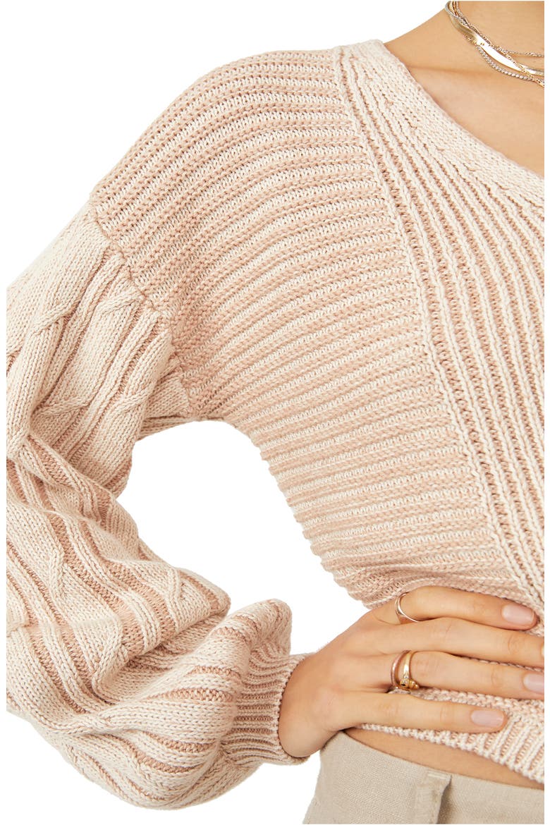 When It Rains Cotton V-Neck Sweater, Alternate, color, TOAST COMBO