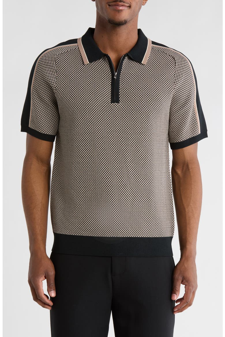 Geometric Jacquard Polo Shirt, Main, color, OLIVE GREEN/ CAMEL/ WHITE