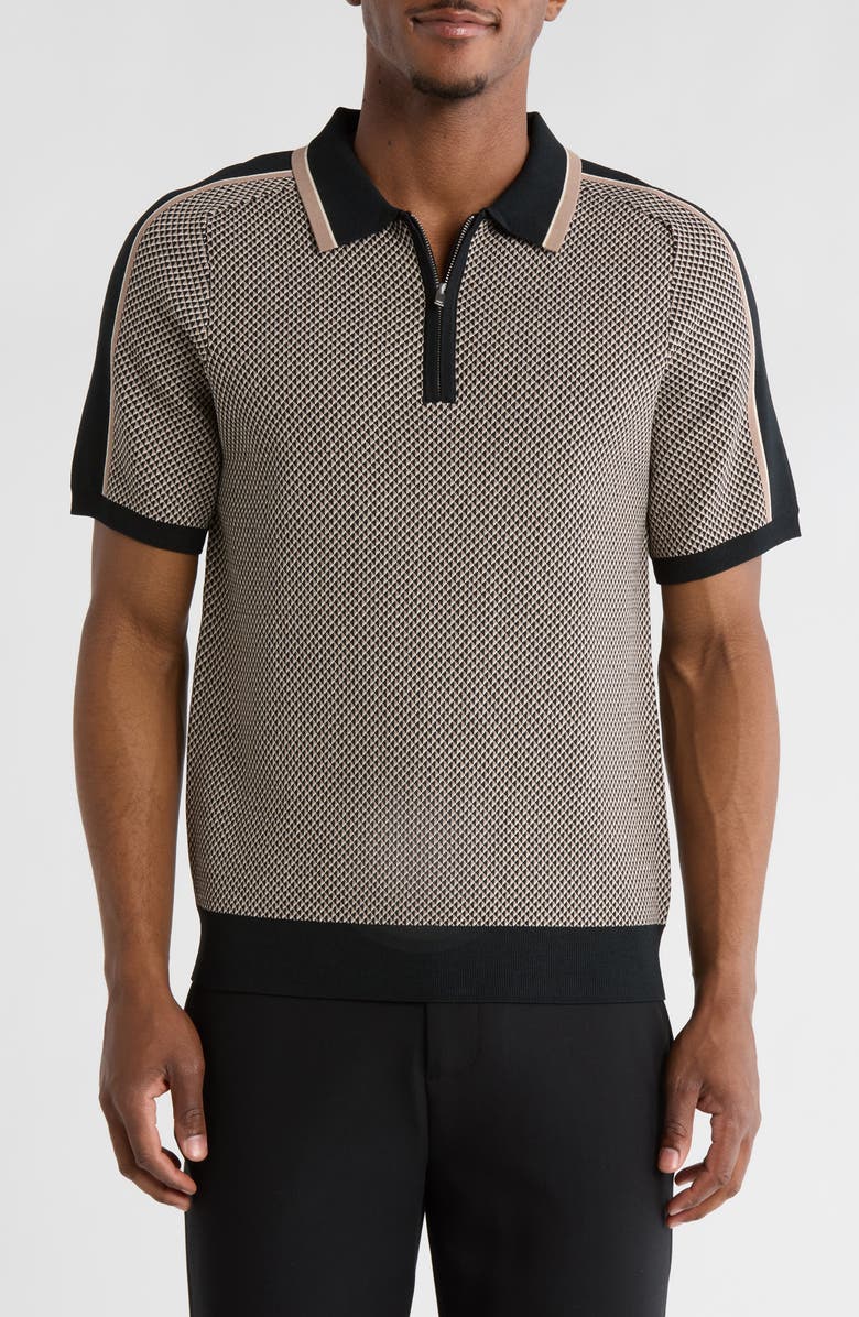 Elie Tahari Geometric Jacquard Polo Shirt, Main, color, Olive Green/ Camel/ White
