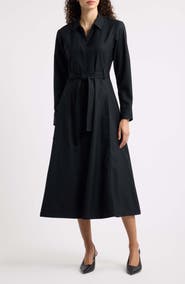 Theory Belted Long Sleeve Midi Dress