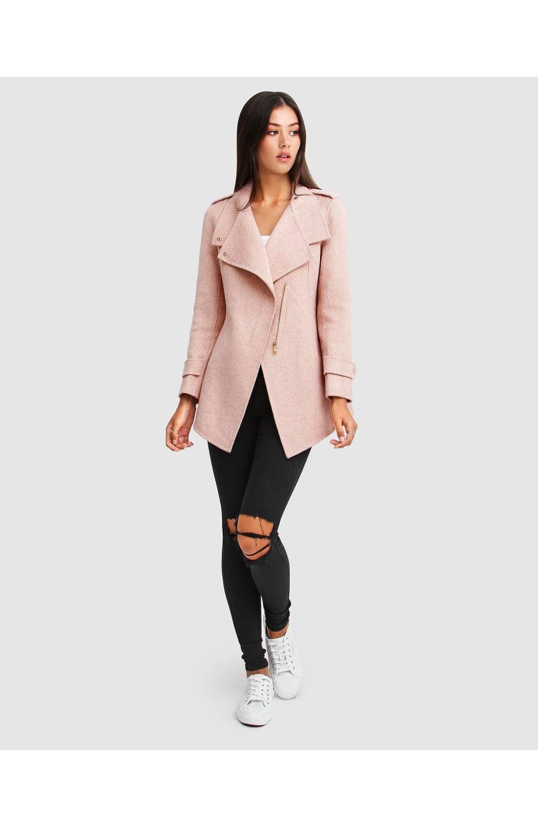 Belle & Bloom Bad Girl Wool Blend Moto Coat, Alternate, color, Blush