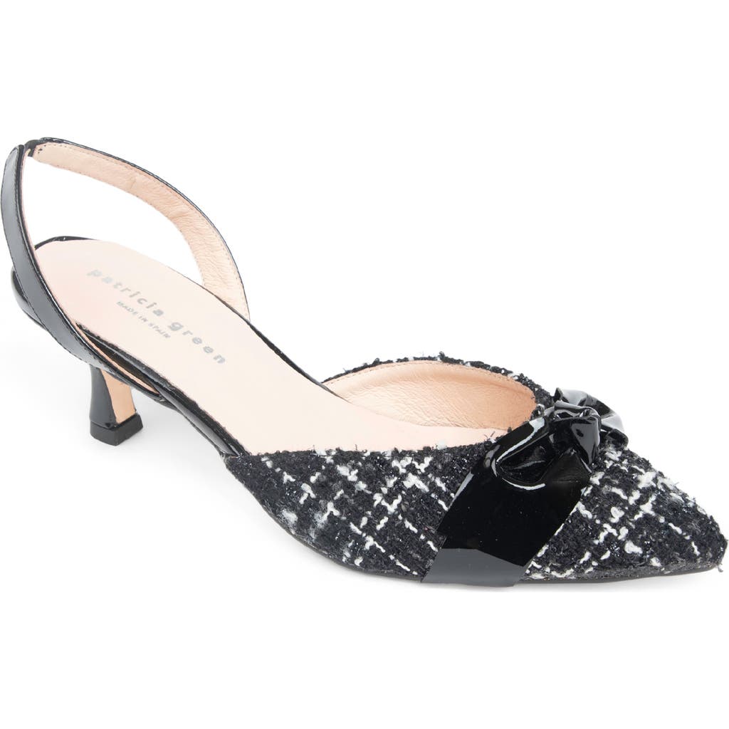 Patricia Green Paris Bow Slingback Pointed Toe Kitten Heel Pump In Black