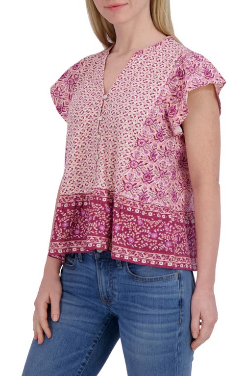 Lucky Brand Mix Print Flutter Sleeve Top In Pink Combo