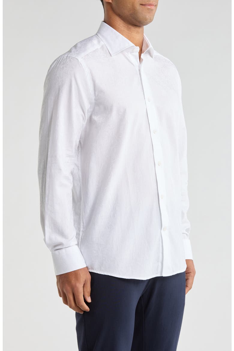 Cotton Jacquard Button-Up Shirt, Alternate, color, WHITE