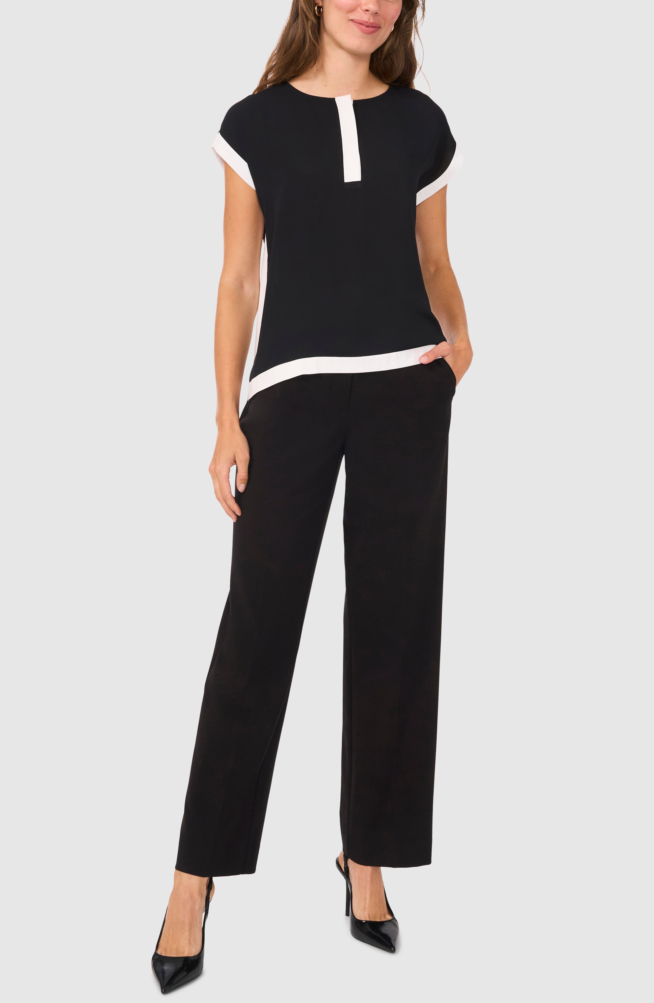 Halogen® Contrast Trim Cap Sleeve Shell (Women) | Nordstromrack