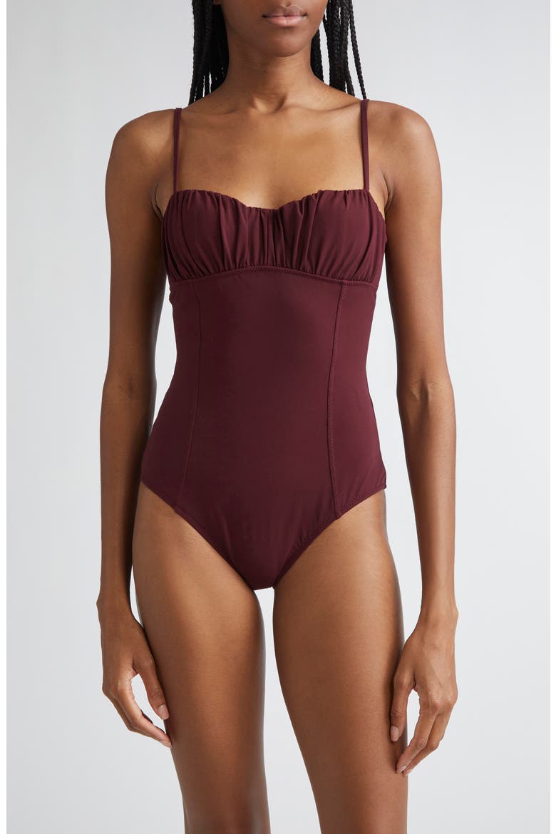 Dalila Ruched One-Piece Swimsuit, Main, color, CASSIS