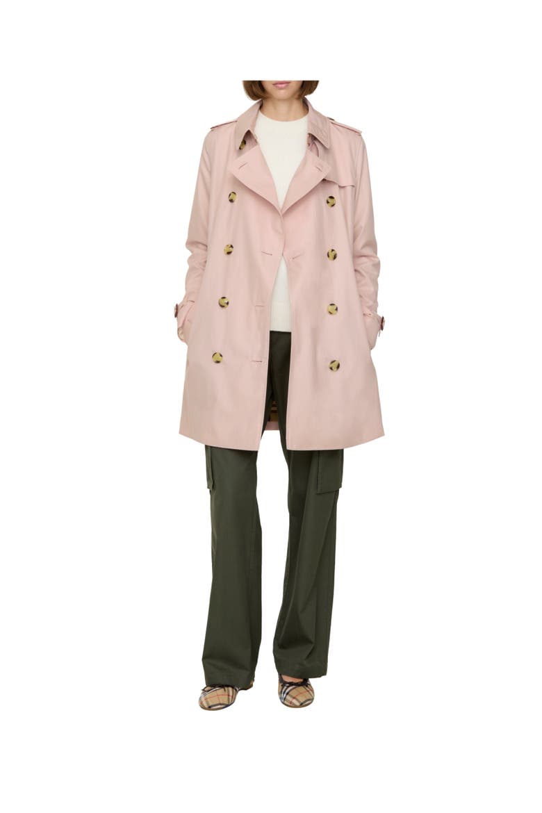 Short Tropical Gabardine Kensington Trench Coat, Alternate, color, Pale sugar pink