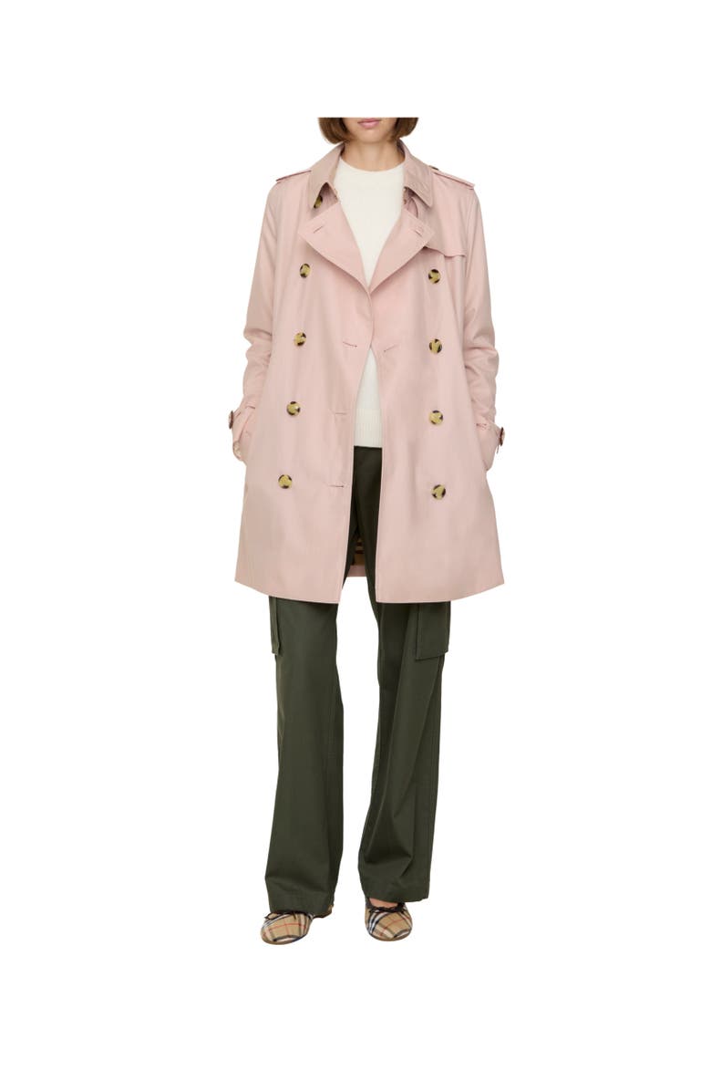 Burberry Short Tropical Gabardine Kensington Trench Coat, Alternate, color, Pale Sugar Pink