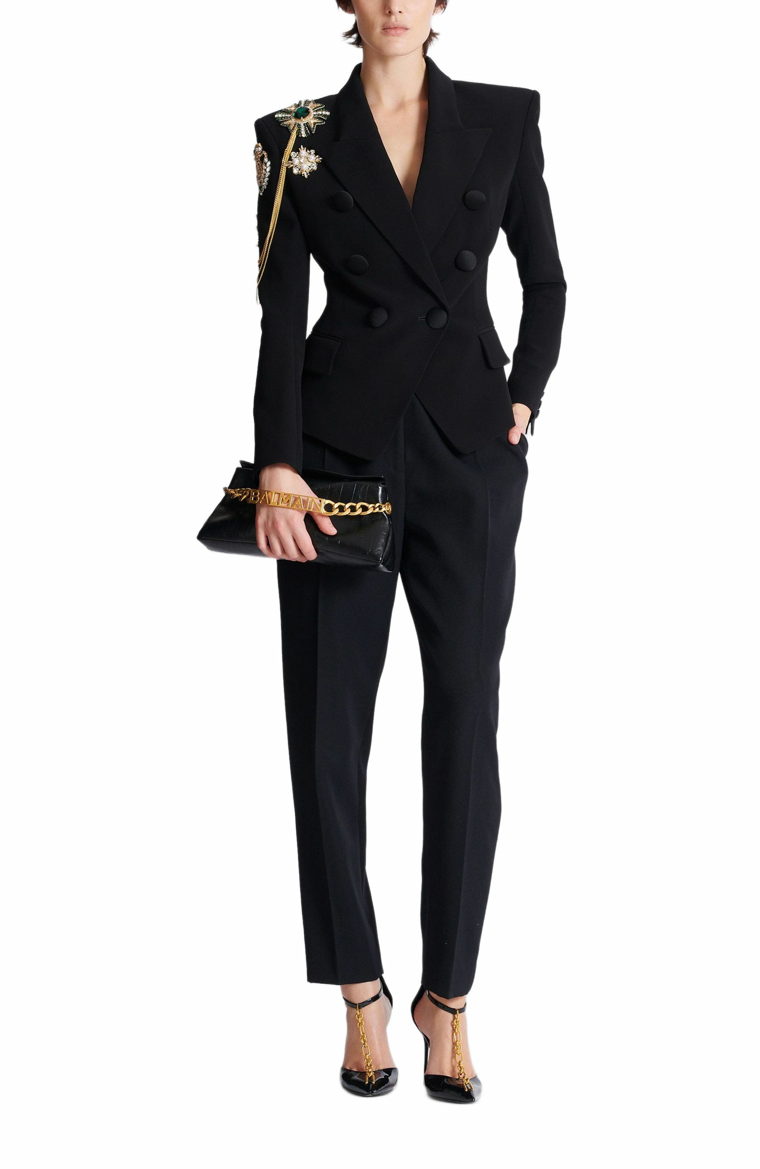 Balmain 1945 Soft Clutch In Crinkled Calfskin Leather, Alternate, color, 