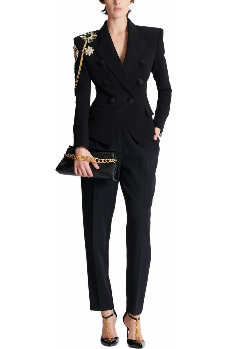 Balmain 1945 Soft Clutch In Crinkled Calfskin Leather, Alternate, color,