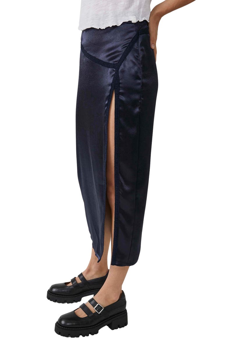 Free People Dakota Side Slit Satin Midi Skirt, Alternate, color, 