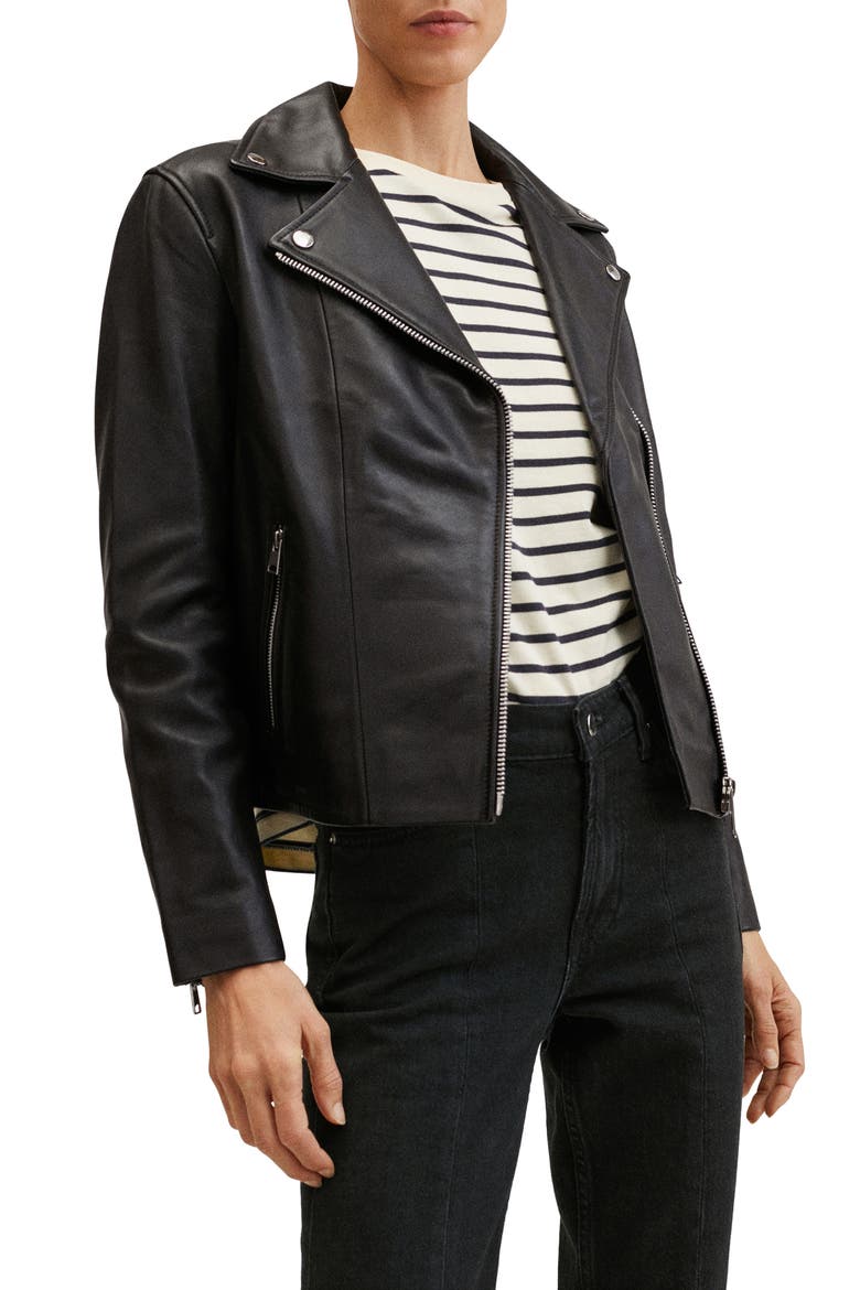 Women's Leather Biker Jacket, Main, color, BLACK