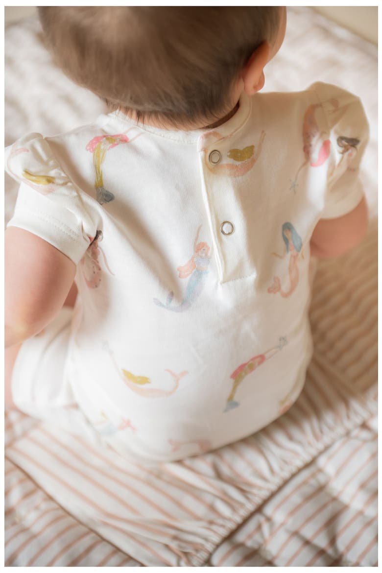 Kids' Melody Print Puff Sleeve Organic Cotton Romper, Alternate, color, MERMAID MELODY