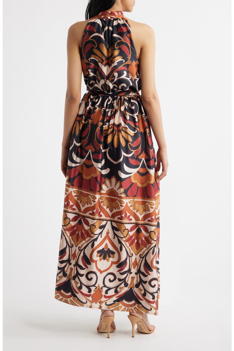 Floral Print Stretch Satin Maxi Dress, Alternate, color, RUST MULTI