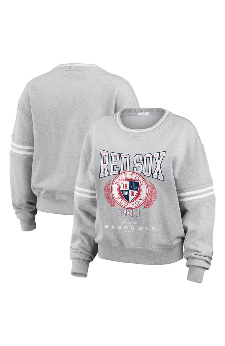 WEAR by Erin Andrews Women's WEAR by Erin Andrews Heather Gray Boston Red Sox Domestic Crest Pullover Sweatshirt, Alternate, color, 