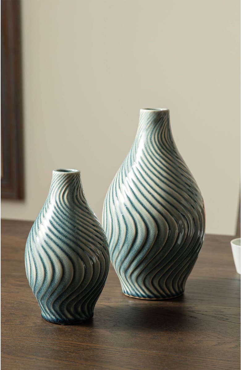 Glitzhome Set of 2 Modern Spiraling Artistry Ceramic Table Vases, Alternate, color, Blue
