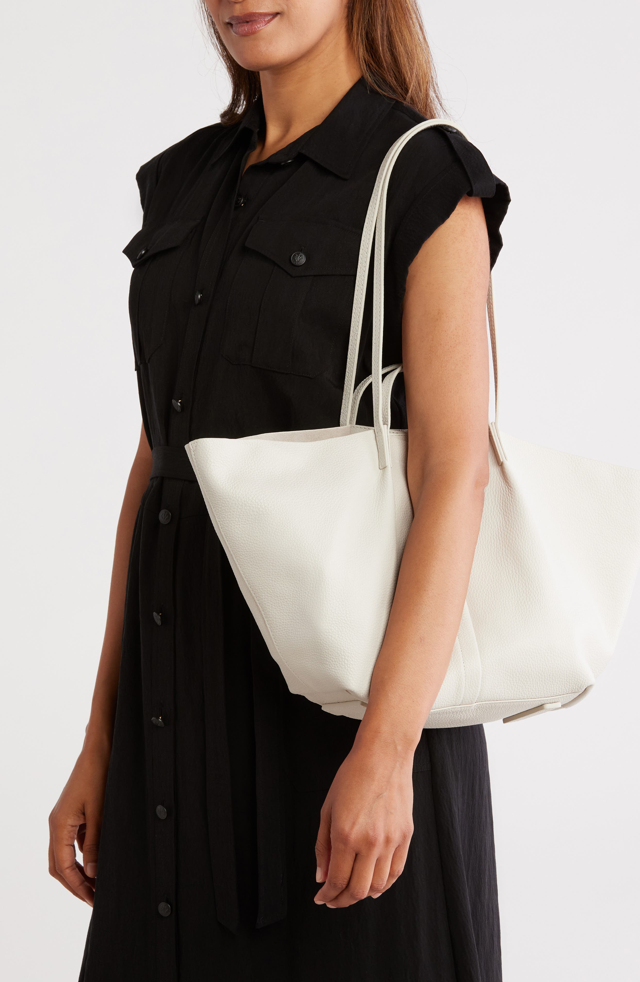 AllSaints Odette East/West Leather Tote Bag, Alternate, color, Pampas White