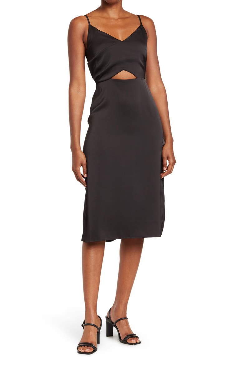 Cutout Satin Cami Dress, Main, color, BLACK