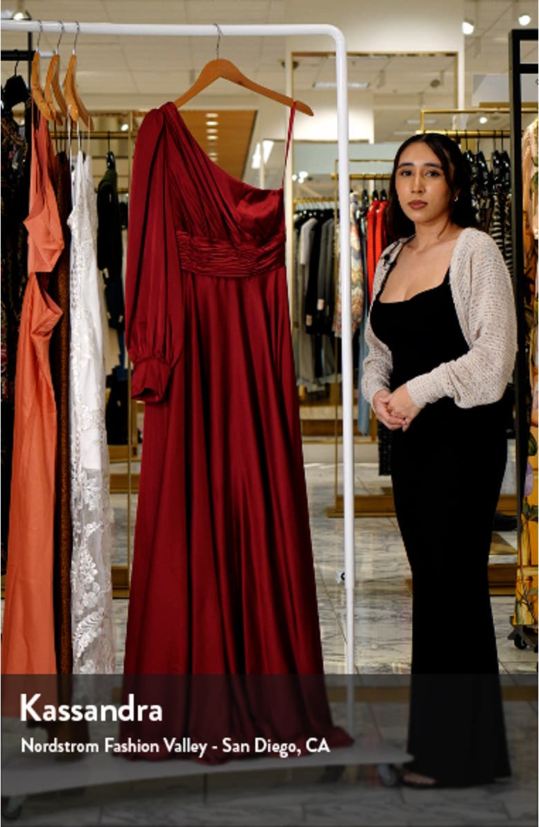 One-Shoulder Long Sleeve Satin Gown, sales video thumbnail