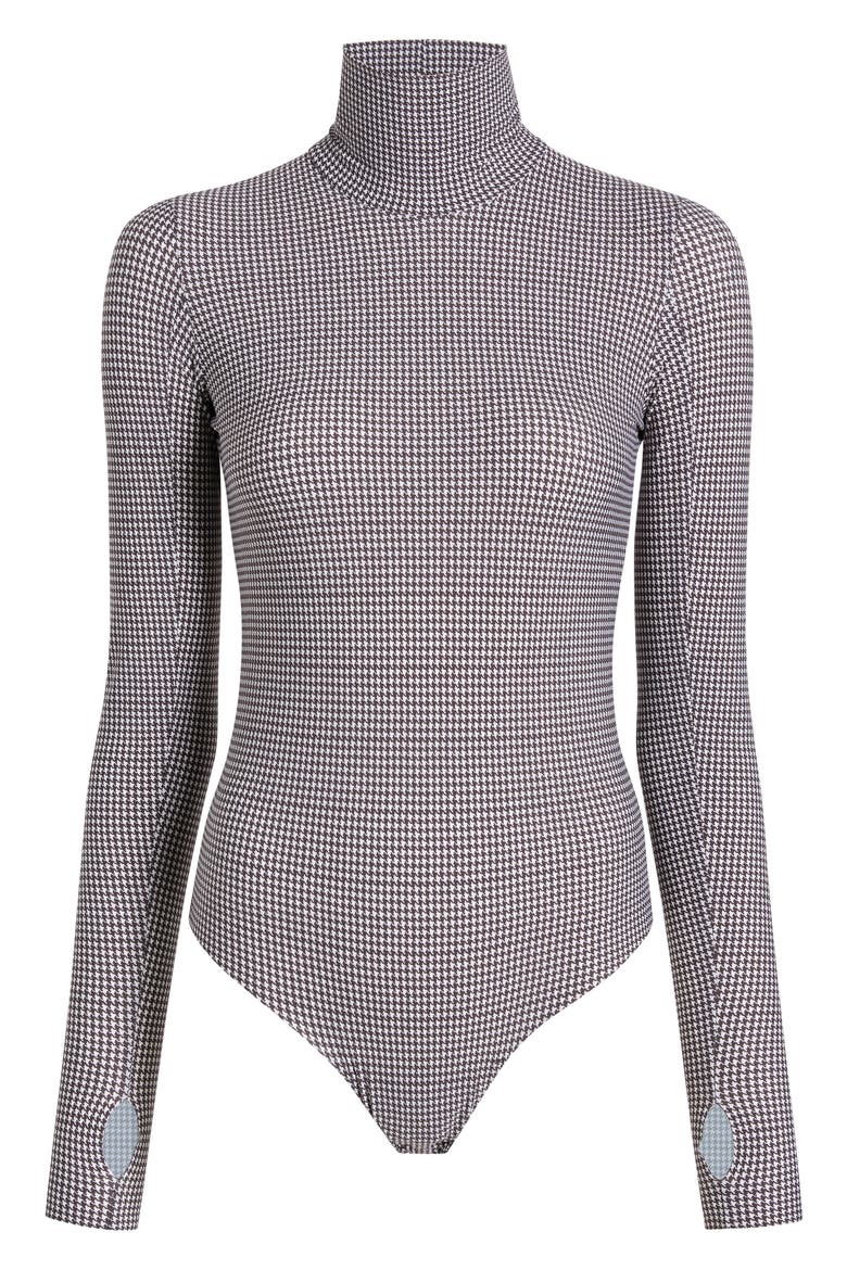 Classic Turtleneck Microfiber Thong Bodysuit, Alternate, color, HOUNDSTOOTH ESPRESSO