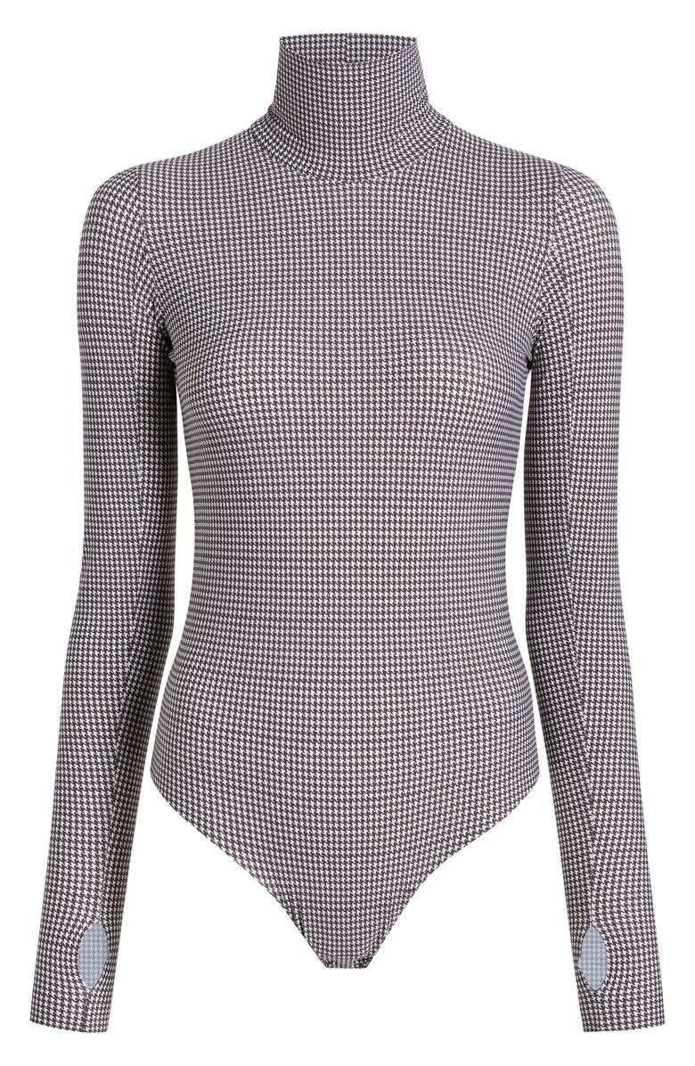 Commando Classic Turtleneck Microfiber Thong Bodysuit, Alternate, color, Houndstooth Espresso